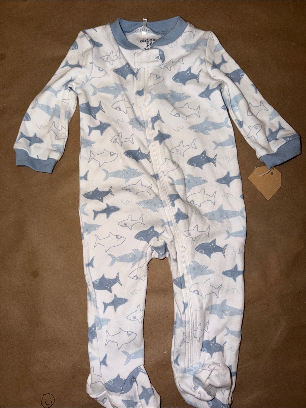 Chick Pea Footie Sleeper Sharks Blue White 3-6 months